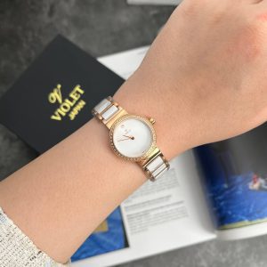 ساعت زنانه ویولت C0490Lسرامیک سفید طلایی صفحه سفید